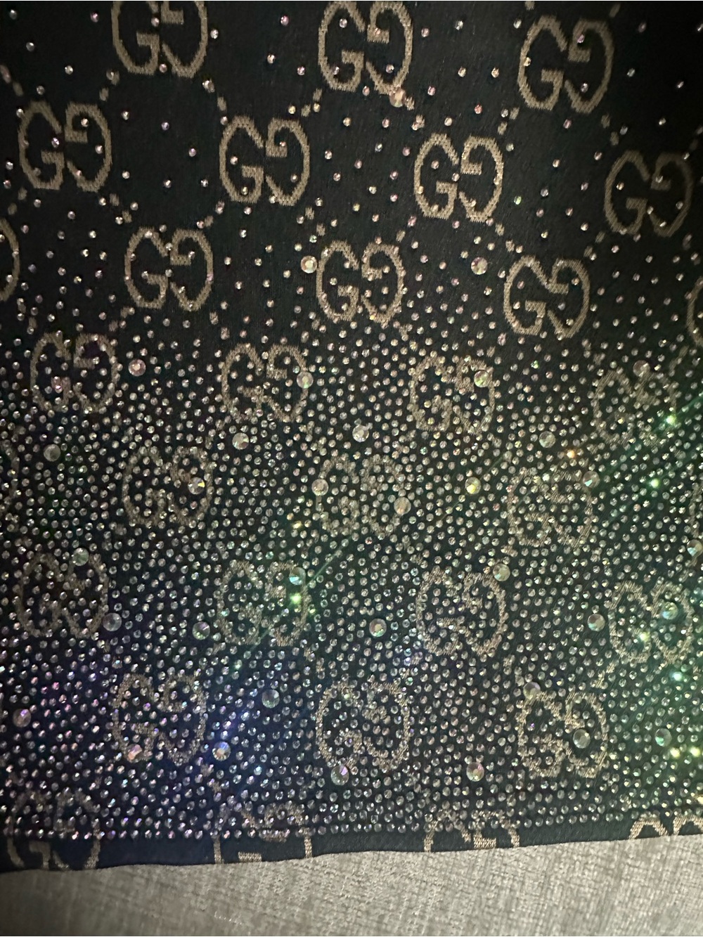 Gucci Black and Beige GG Monogram Crystal-Hem Top - Picture 2 of 16